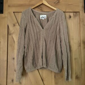 AIKO Linen Viscose Blend Cardigan Beige Tan Neutral Size Large